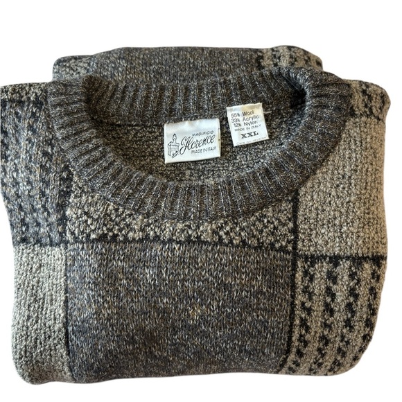 VTG 90s Maglificio Florence men’s XXL Patchwork Wool Blend Sweater Italy Made - Picture 3 of 9